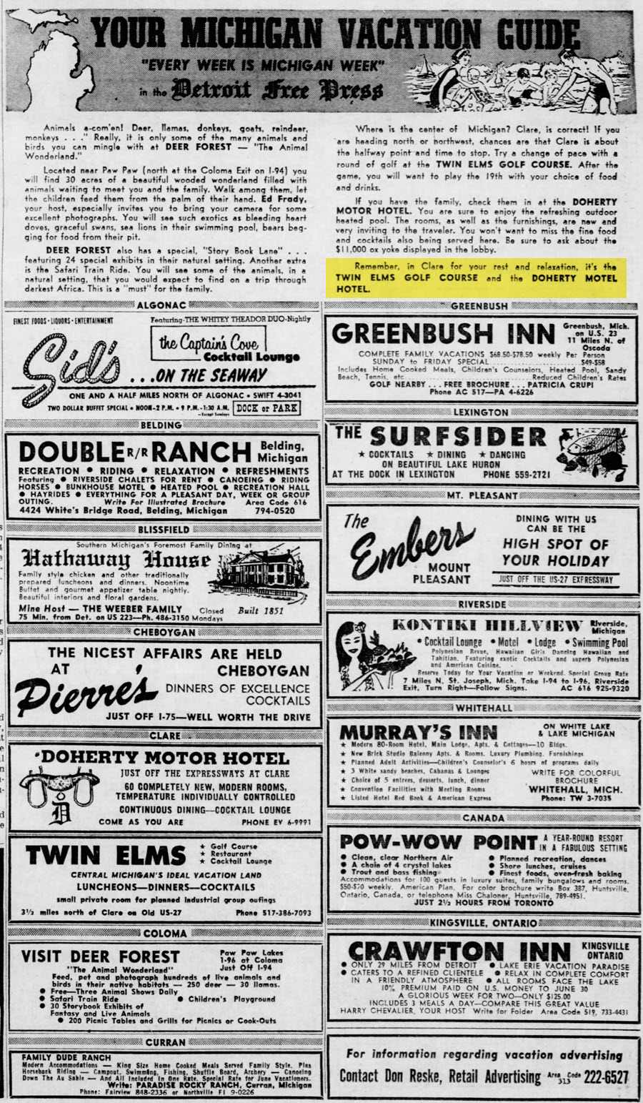 Doherty Hotel Motel (Doherty Motel Hotel, Doherty Motor Hotel) - July 1965 Ad (newer photo)
